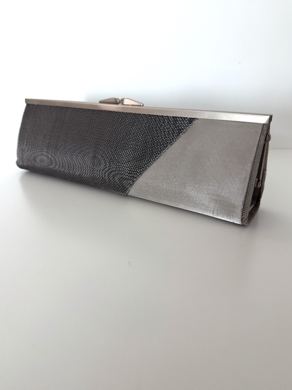 Bos Art The Opera Collection Silver Wire Mesh Baguette Clutch Architectural Bag